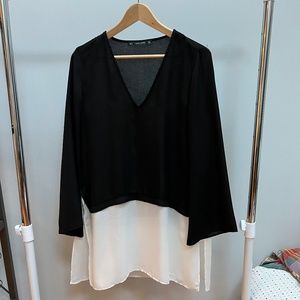 Zara black and white color block tunic blouse - Size L